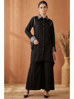 First Resort by Ramola Bachchan - Black Sequined Shirt Dress And Wide Leg Pants