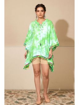 First Resort by Ramola Bachchan - Green Tie-dye Poncho Top