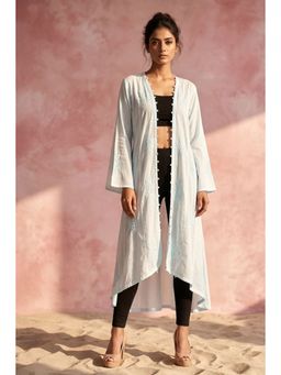 First Resort by Ramola Bachchan - Light Blue Embellished Coat Shrug