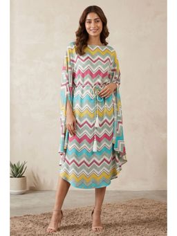First Resort by Ramola Bachchan - Blue And Pink Chevron Long Dress (set Of 2)