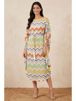 First Resort by Ramola Bachchan - Orange And Yellow Chevron Long Dress (set Of 2)