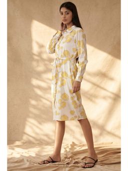 First Resort by Ramola Bachchan - Yellow Rose Print Shirt Dress (set Of 2)