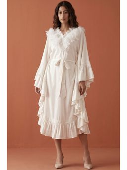 First Resort by Ramola Bachchan - White Ruffle Long Dress (set Of 2)