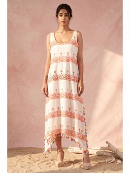 First Resort by Ramola Bachchan - White And Neon Orange A-line Sundress