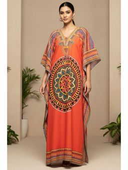 First Resort by Ramola Bachchan - Orange Tribal Full Length Kaftan