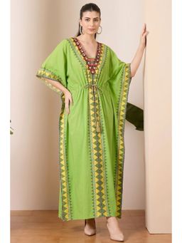 First Resort by Ramola Bachchan - Green Tribal Full Length Kaftan