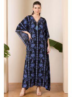 First Resort by Ramola Bachchan - Black And Blue Embellished Silk Full Length Kaftan