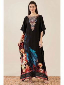First Resort by Ramola Bachchan - Black And Blue Splash Print Embellished Silk Full Length Kaftan