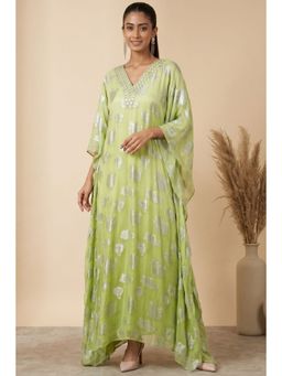 First Resort by Ramola Bachchan - Parrot Green Ombre Full Length Kaftan