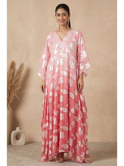 First Resort by Ramola Bachchan - Rose Pink Ombre Full Length Kaftan