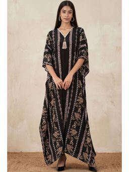 First Resort by Ramola Bachchan - Black And Grey Silk Full Length Kaftan