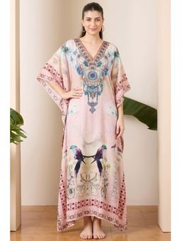 First Resort by Ramola Bachchan - Pink Embellished Silk Full Length Kaftan