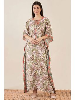 First Resort by Ramola Bachchan - Green Floral Print Full Length Kaftan