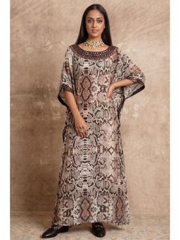 First Resort by Ramola Bachchan - Brown Animal Print Embroidered Full Length Kaftan