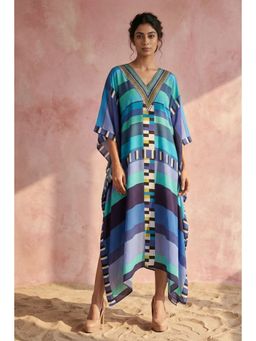 First Resort by Ramola Bachchan - Blue Geometric Mid Length Kaftan