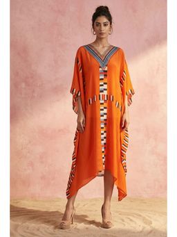 First Resort by Ramola Bachchan - Orange Geometric Mid Length Kaftan