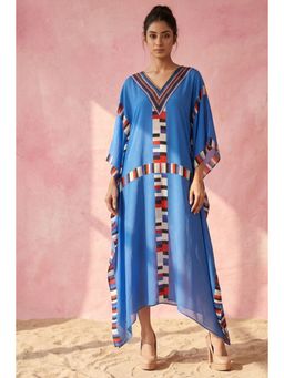 First Resort by Ramola Bachchan - Royal Blue Geometric Mid Length Kaftan