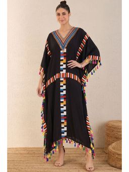 First Resort by Ramola Bachchan - Black Geometric Mid Length Kaftan With Lace