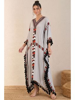 First Resort by Ramola Bachchan - Grey Geometric Mid Length Kaftan With Lace