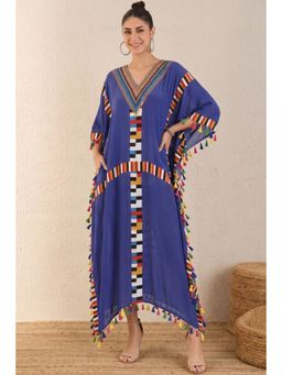 First Resort by Ramola Bachchan - Navy Blue Geometric Mid Length Kaftan With Lace
