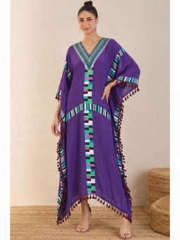 First Resort by Ramola Bachchan - Purple Geometric Mid Length Kaftan With Lace