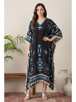 First Resort by Ramola Bachchan - Black And Blue Aztec Mid Length Kaftan