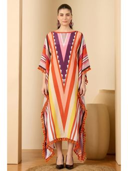 First Resort by Ramola Bachchan - Orange Candy Stripe Mid Length Kaftan