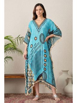First Resort by Ramola Bachchan - Blue Aztec Mid Length Kaftan