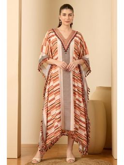 First Resort by Ramola Bachchan - Orange Stripe Mid Length Kaftan