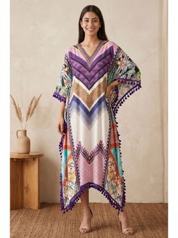 First Resort by Ramola Bachchan - Purple And Pink Chevron Mid Length Kaftan