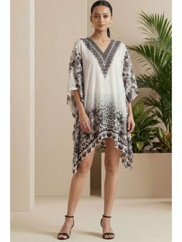 First Resort by Ramola Bachchan - Beige Floral Mid Length Kaftan