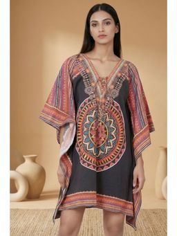 First Resort by Ramola Bachchan - Black Tribal Kaftan Top