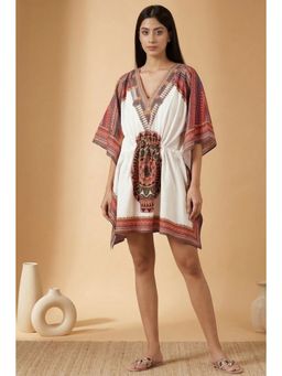 First Resort by Ramola Bachchan - White And Red Tribal Kaftan Top