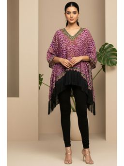 First Resort by Ramola Bachchan - Purple Animal Print Kaftan Top