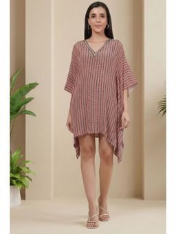 First Resort by Ramola Bachchan - Red Embellished Houndstooth Kaftan Top