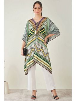 First Resort by Ramola Bachchan - Jade Green Geometric Kaftan Tunic