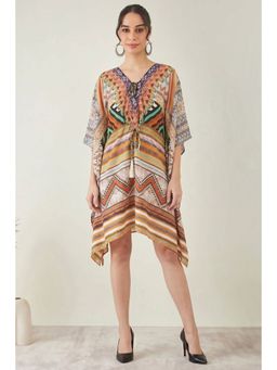 First Resort by Ramola Bachchan - Orange Geometric Kaftan Tunic