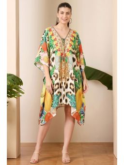First Resort by Ramola Bachchan - Multicoloured Animal And Fruit Print Kaftan Tunic