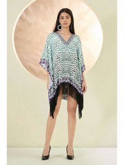 First Resort by Ramola Bachchan - Teal Green Animal Print Kaftan Tunic