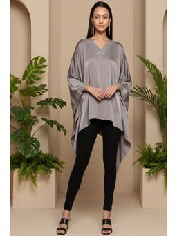 First Resort by Ramola Bachchan - Grey Embellished Kaftan Top
