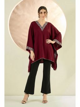 First Resort by Ramola Bachchan - Maroon Embellished Kaftan Top