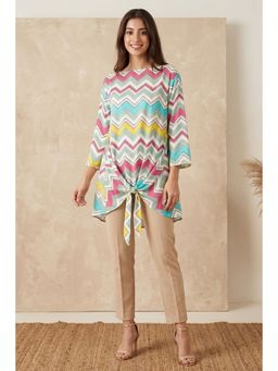 First Resort by Ramola Bachchan - Blue And Pink Chevron Kaftan Top