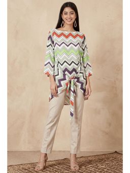 First Resort by Ramola Bachchan - Orange And Green Chevron Kaftan Top