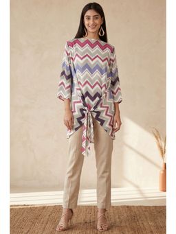 First Resort by Ramola Bachchan - Pink And Blue Chevron Kaftan Top