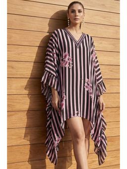 First Resort by Ramola Bachchan - Black And Pink Embellished Floral Frill Kaftan Tunic