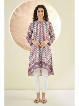 First Resort by Ramola Bachchan - Multicoloured Asymmetrical Paisley Print Shirt Style Kurta