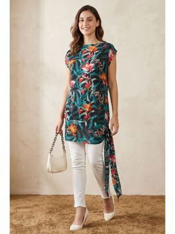 First Resort by Ramola Bachchan - Black Tropical Print Top