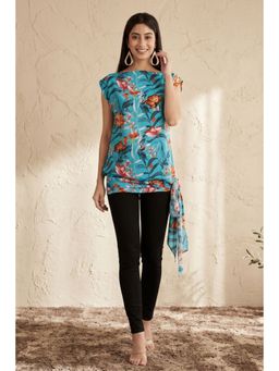 First Resort by Ramola Bachchan - Blue Tropical Print Top