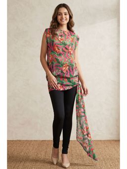 First Resort by Ramola Bachchan - Pink Tropical Print Top