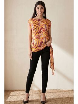 First Resort by Ramola Bachchan - Yellow Tropical Print Top